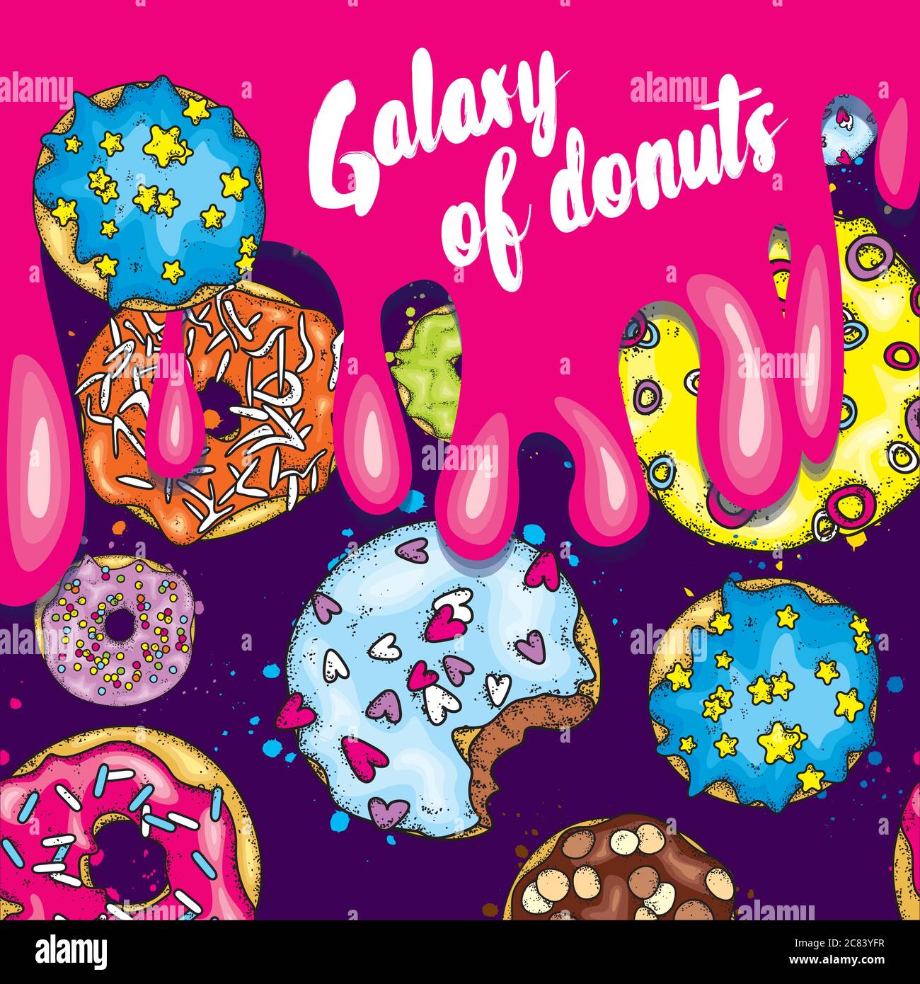 A set of beautiful colorful donuts. Vector illustration for postcard or ...