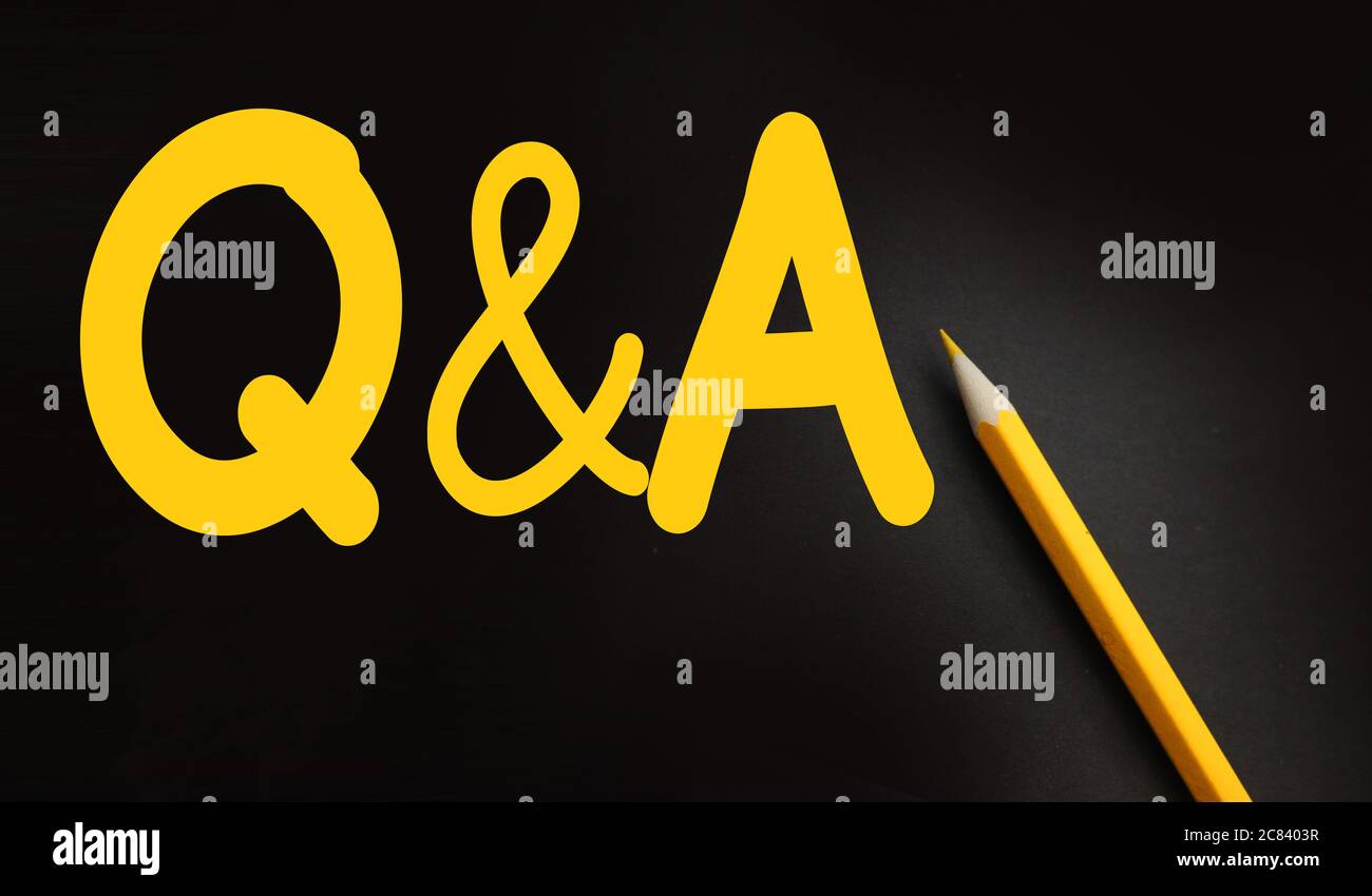 Yellow Pencil and Q and A written on black background Stock Photo - Alamy