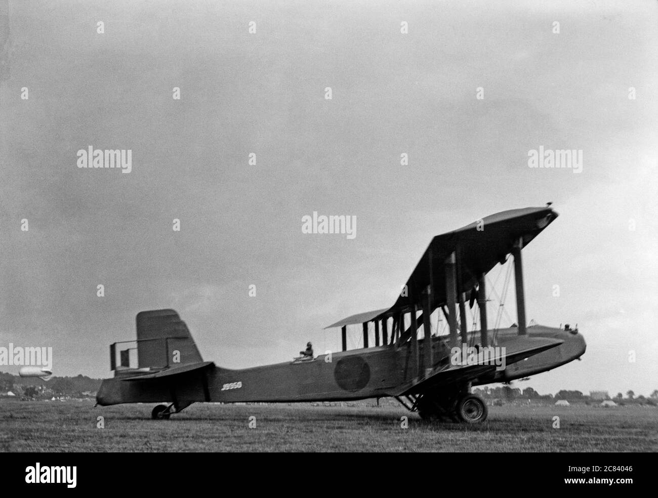 Vintage black and white photograph taken in 1932, of a Boulton Paul P.32 Bomber registration J9950, of the British Royal Air Force at Hendon Aerodrome Stock Photo