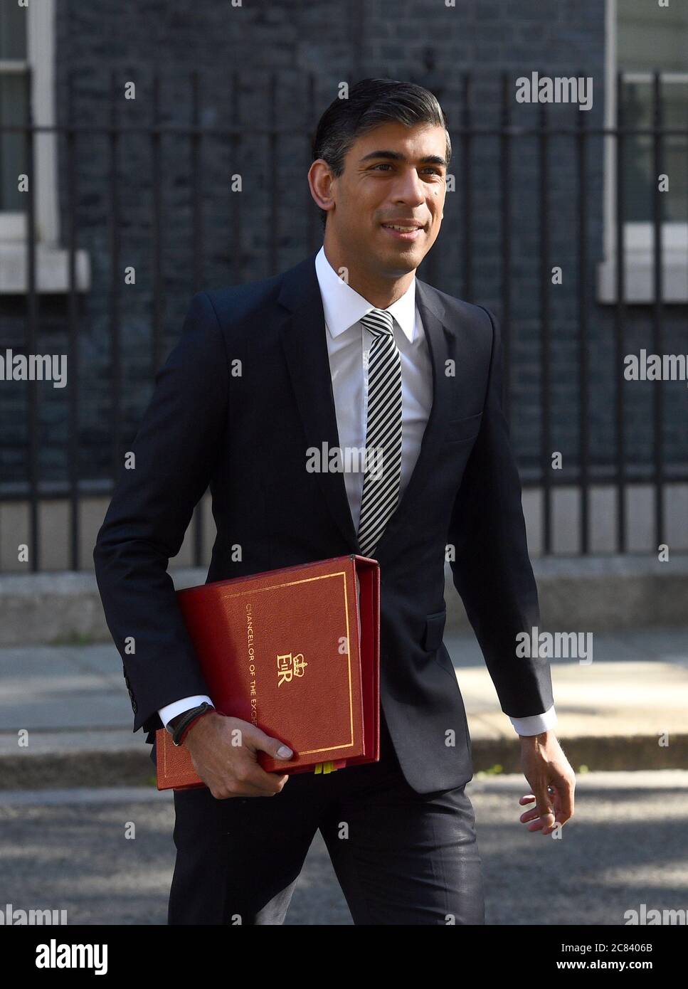 Chancellor of the Exchequer Rishi Sunak leaves 11 Downing Street, for a Cabinet meeting, for the first time since the lockdown, to be held at the Foreign and Commonwealth Office (FCO) in London. Stock Photo