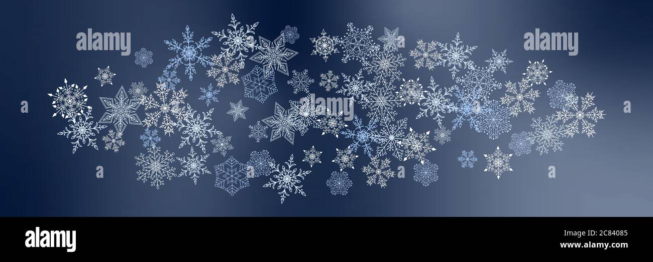 Beautiful Christmas background with various complex big and small snowflakes isolated on dark. Modern flat design for new year and christmas. Winter d Stock Vector