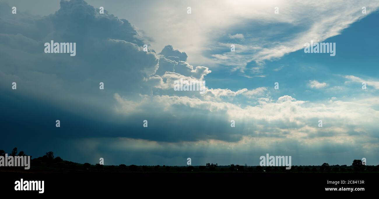 Heaven sky and white clouds. Heaven sky with god light. Spiritual religious background. Beautiful natural pattern of fluffy clouds. God light Stock Photo