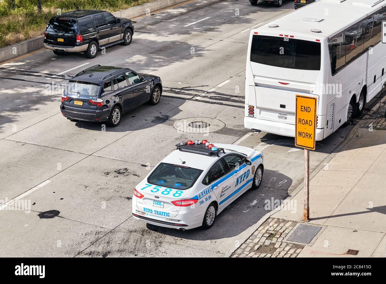 New York, USA - June 28, 2018: NYPD Traffic Ford Fusion Hybrid vehicle on a street of Manhattan. Stock Photo