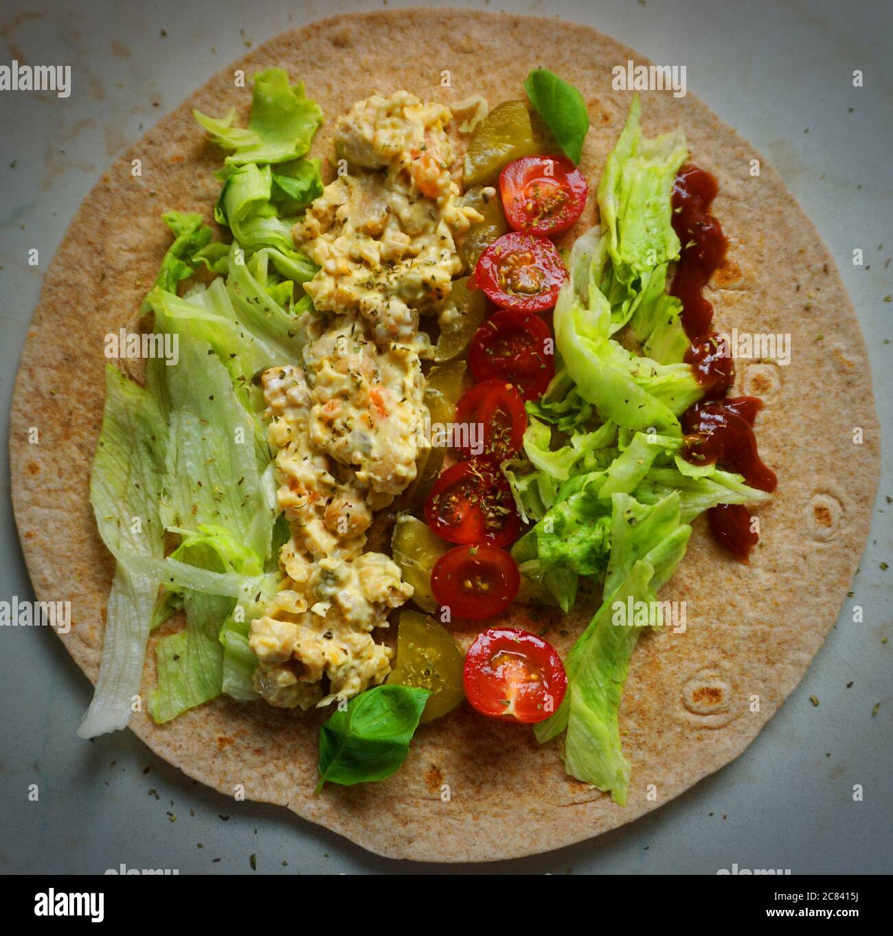 Healthy selfmade veggie Tortilla wrap Stock Photo