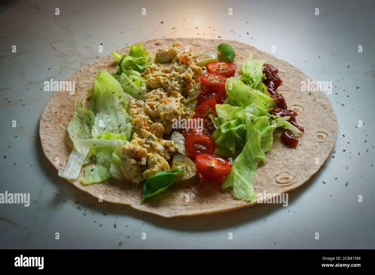 Healthy selfmade veggie Tortilla wrap Stock Photo