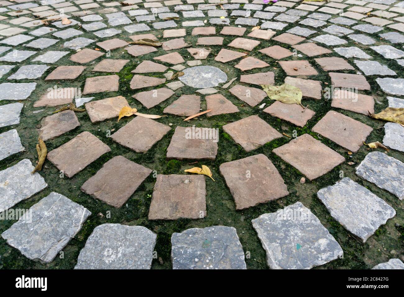 A colorful circular tile pattern on the footpath Stock Photo - Alamy