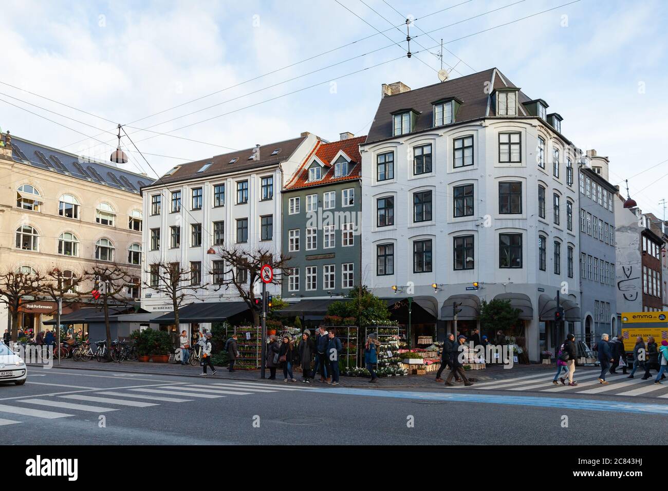 Copenhagen, Denmark - December 9, 2017: Street view of the Magasins Torv, city square with walking people at winter day Stock Photo