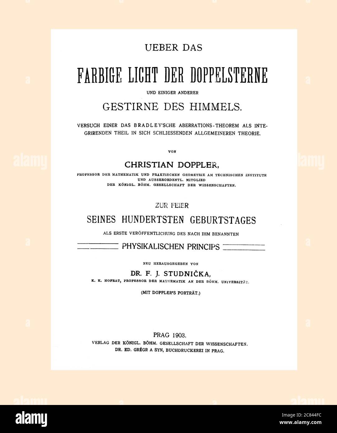 Christian Doppler Ueber das Farbige Licht der Doppelsterne Refreshed and Reset Stock Photo