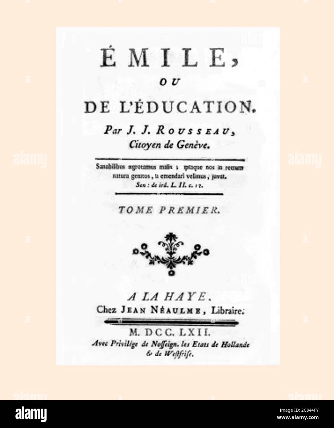 Rousseau J J Emile Title Page Refreshed and Reset Stock Photo