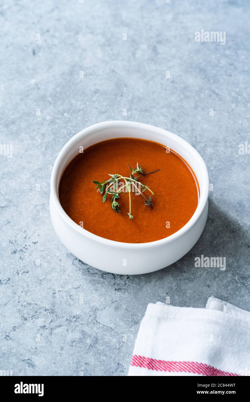 Spanish Spicy Cold Gazpacho Soup Puree  Gaspachio or Gaspacho with  Rosemary. Traditional Food Stock Photo - Alamy