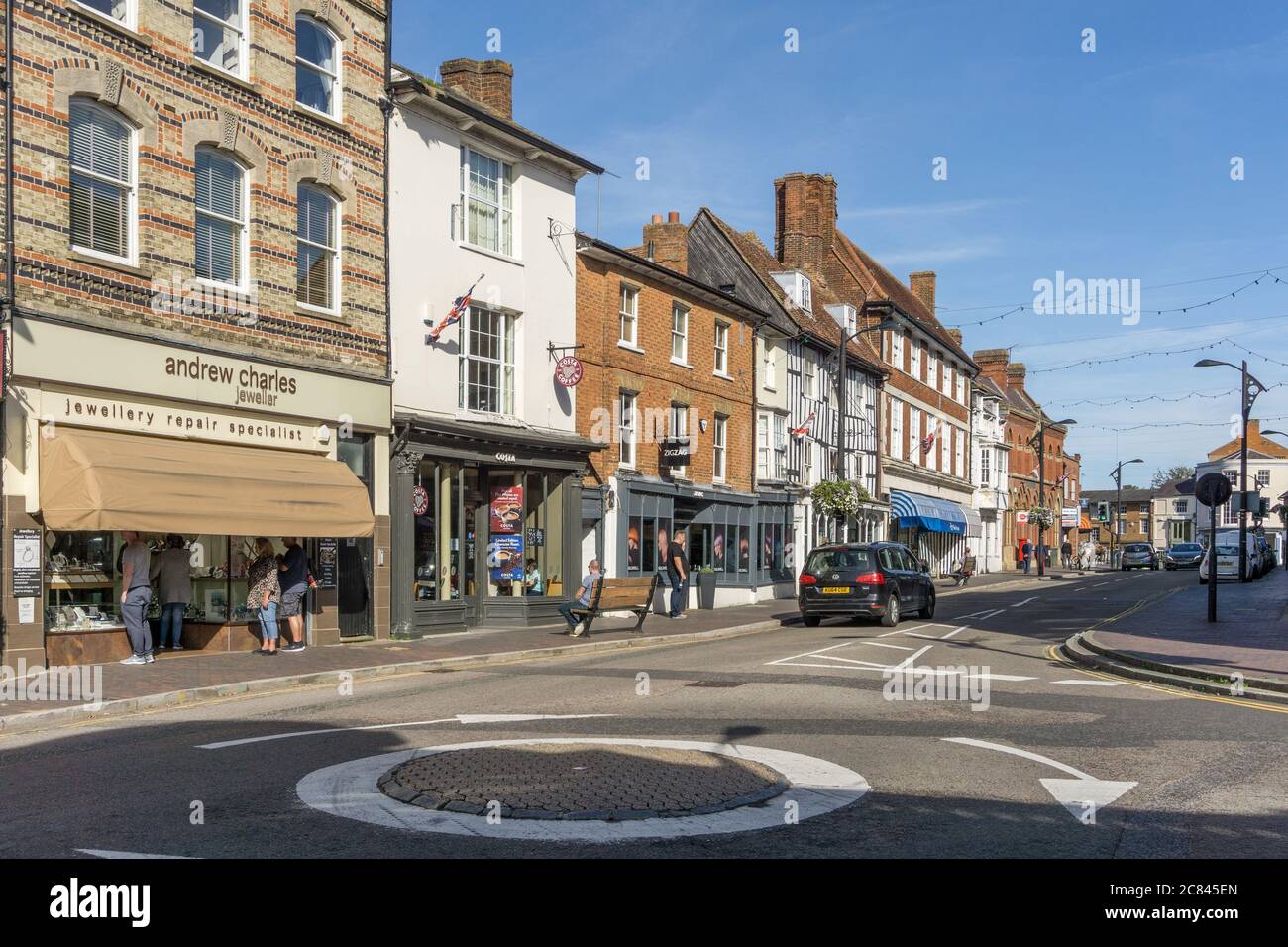A view of the High Street in the town of Newport Pagnell