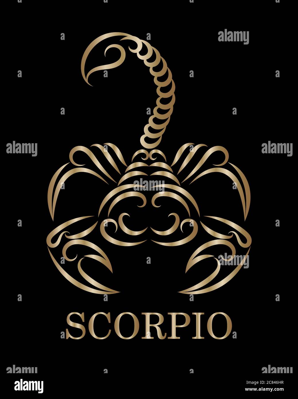 Golden line vector logo of a scorpion. It is sign of scorpio zodiac. Stock Vector