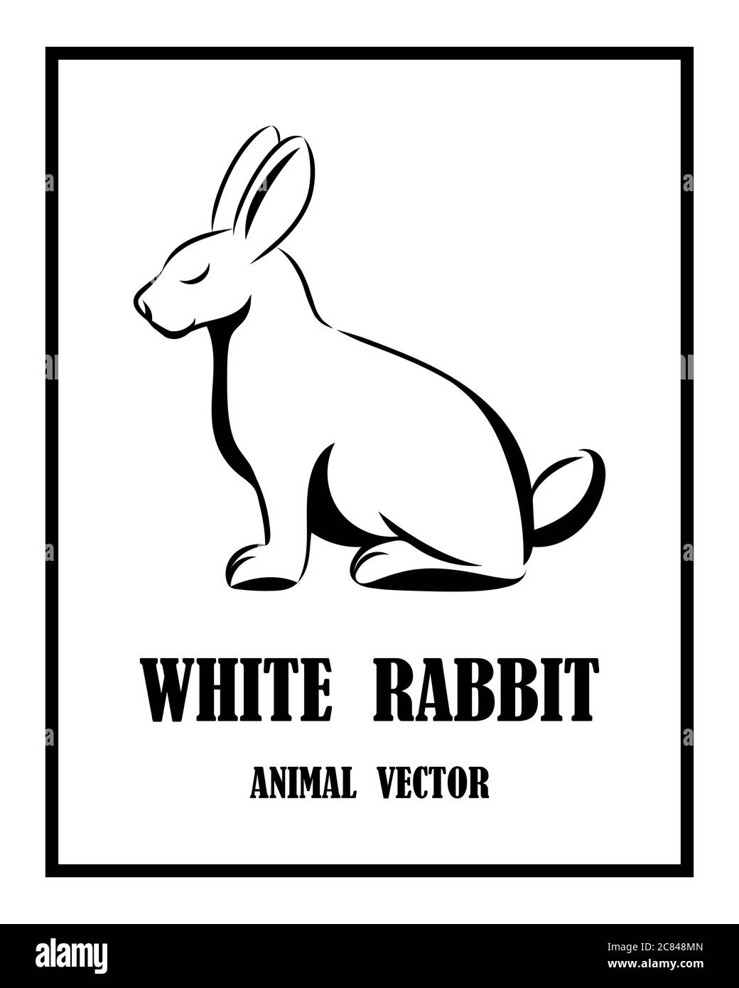 Vector Line Art Illustration of a rabbit. It is sitting. It is black and white. Stock Vector