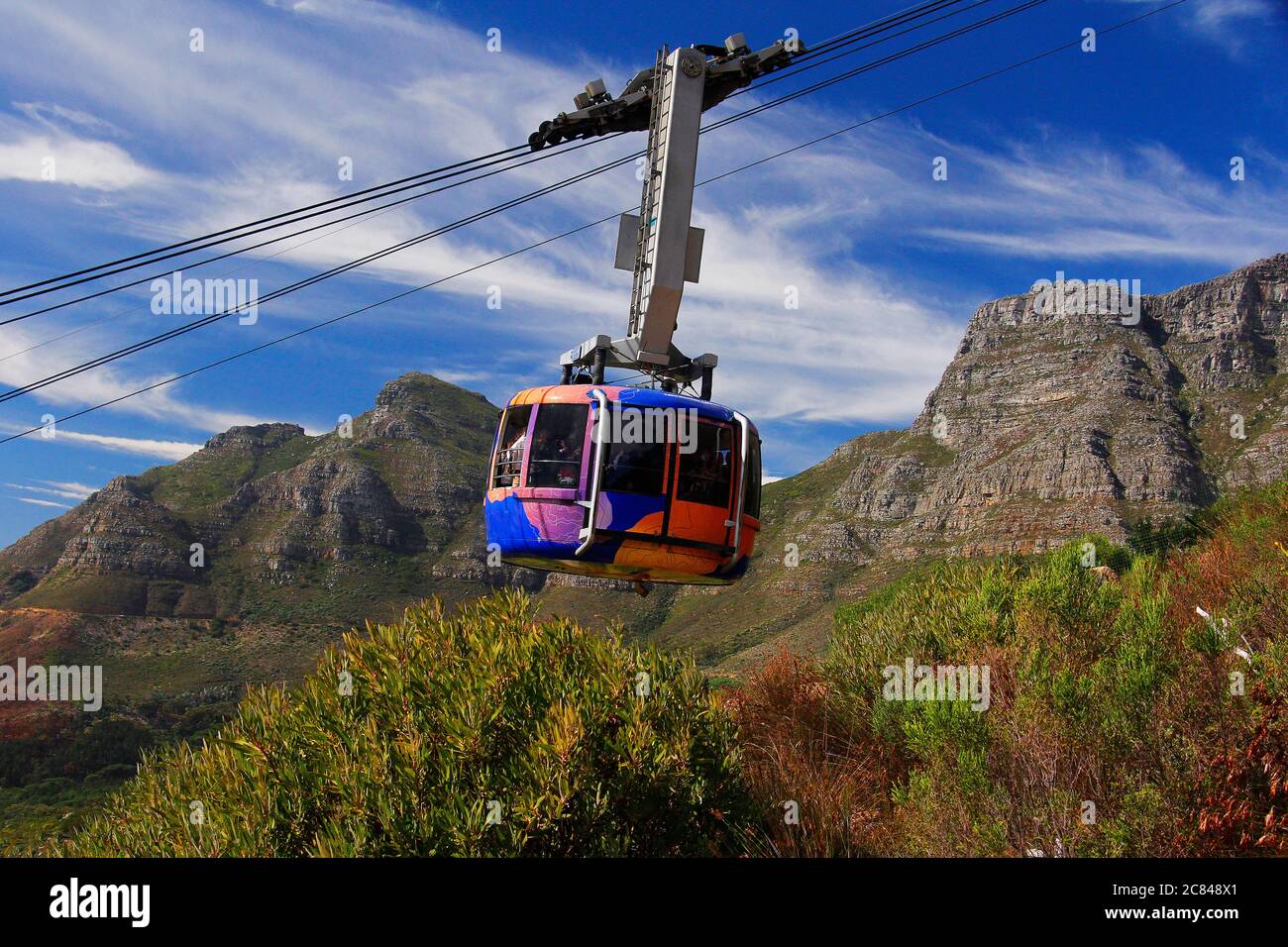 One of the two cable-cars that take visitors to the top of Table Mountain in Cape Town. These cars can accommodate 70 people and also revolve 360 deg' Stock Photo