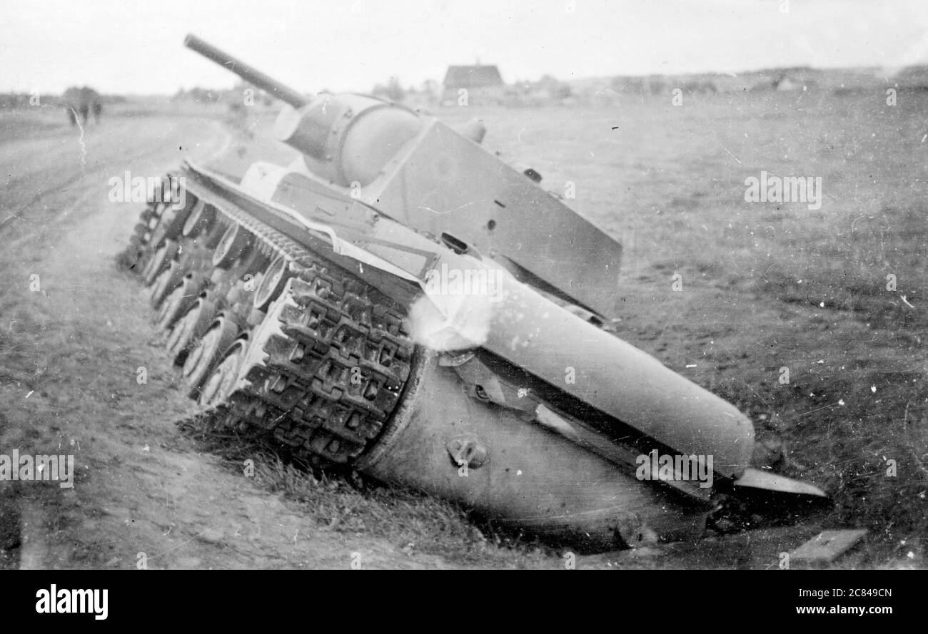 WW2 - WWII - destroyed KW-1 (russian КВ-1) russian tank (Panzer) by KW-Serie Stock Photo