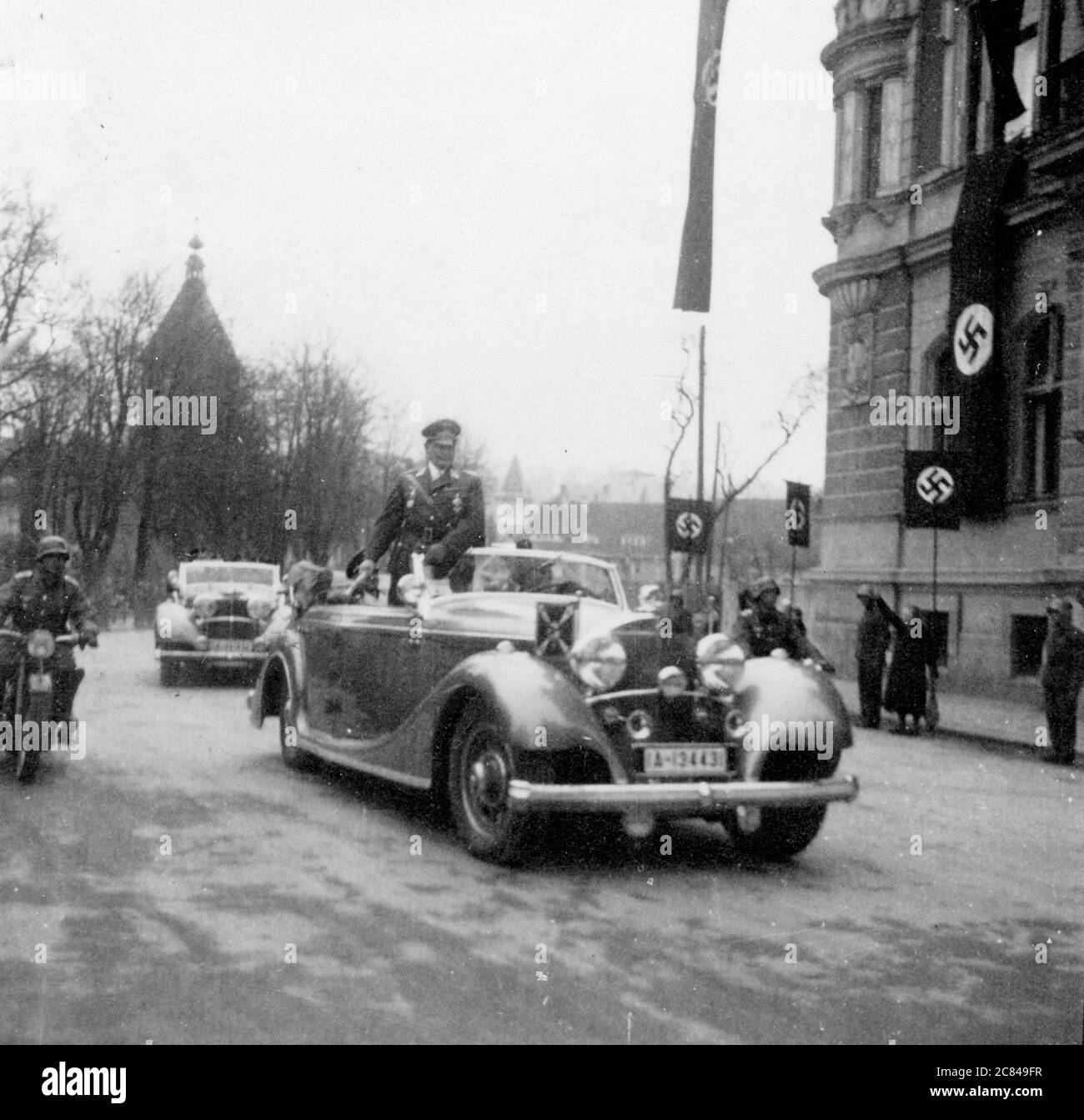 Göring, Hermann, 12.1.1893 - 15.10.1946, German politican, (NSDAP), prime minister of Prussia on his Horch 853 cabriolet, Auto Union, mars 1938 Stock Photo
