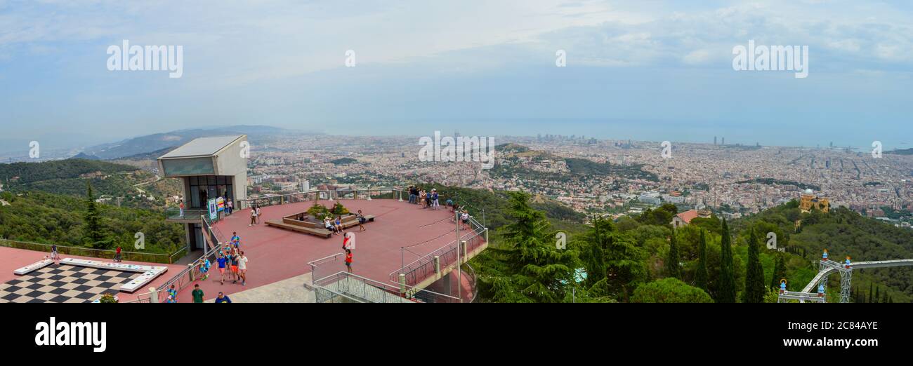 BARCELONA, SPAIN - JUNE 25: Panoramic city view from Tibidabo in Barcelona, Spain on June 22, 2016. Stock Photo