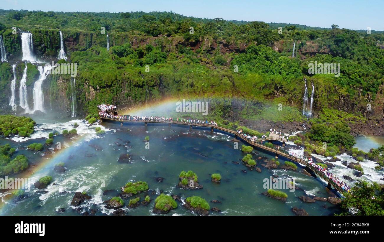 Aerial shot of the amazing Iguazu Falls located in Brazil Stock Photo ...