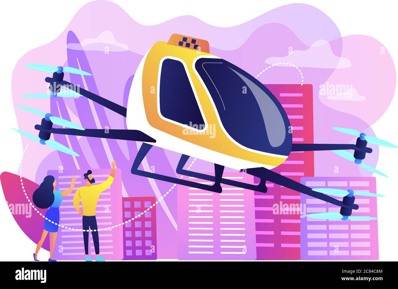 Aerial taxi service concept vector illustration. Stock Vector