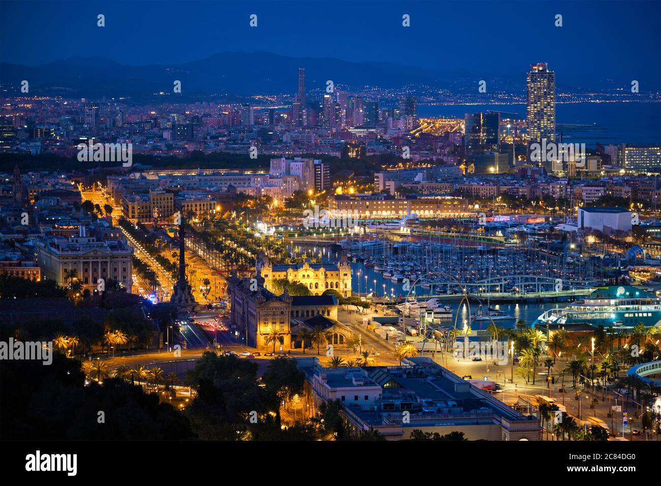 Aerial view of Barcelona city and port with yachts Stock Photo - Alamy