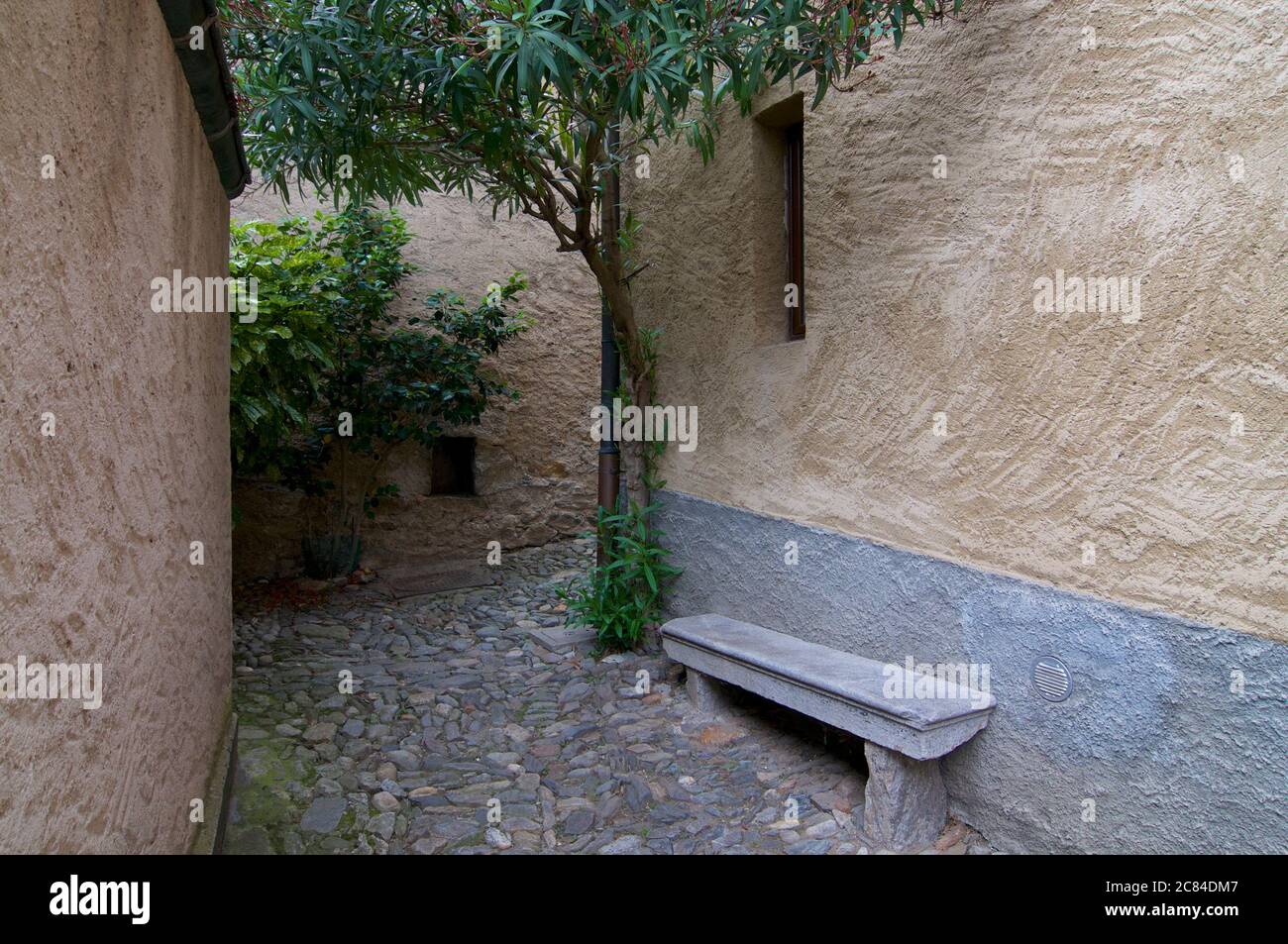 View of a typical old village alley of Bigorio in the Capriasca region ...