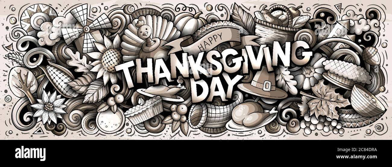 Happy Thanksgiving hand drawn cartoon doodles illustration Stock Vector ...