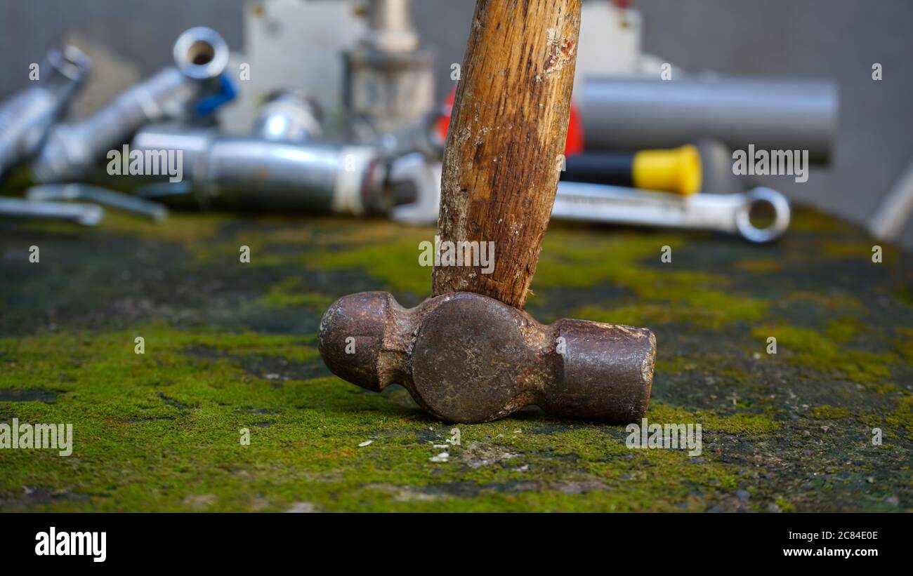 Close up old hammer Stock Photo
