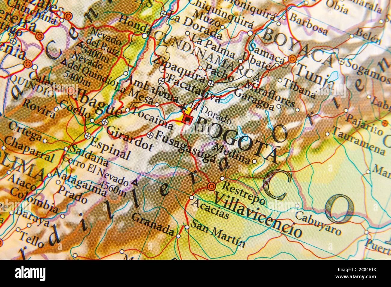 Geographic Map Of Columbia With Capital City Bogota Stock Photo Alamy