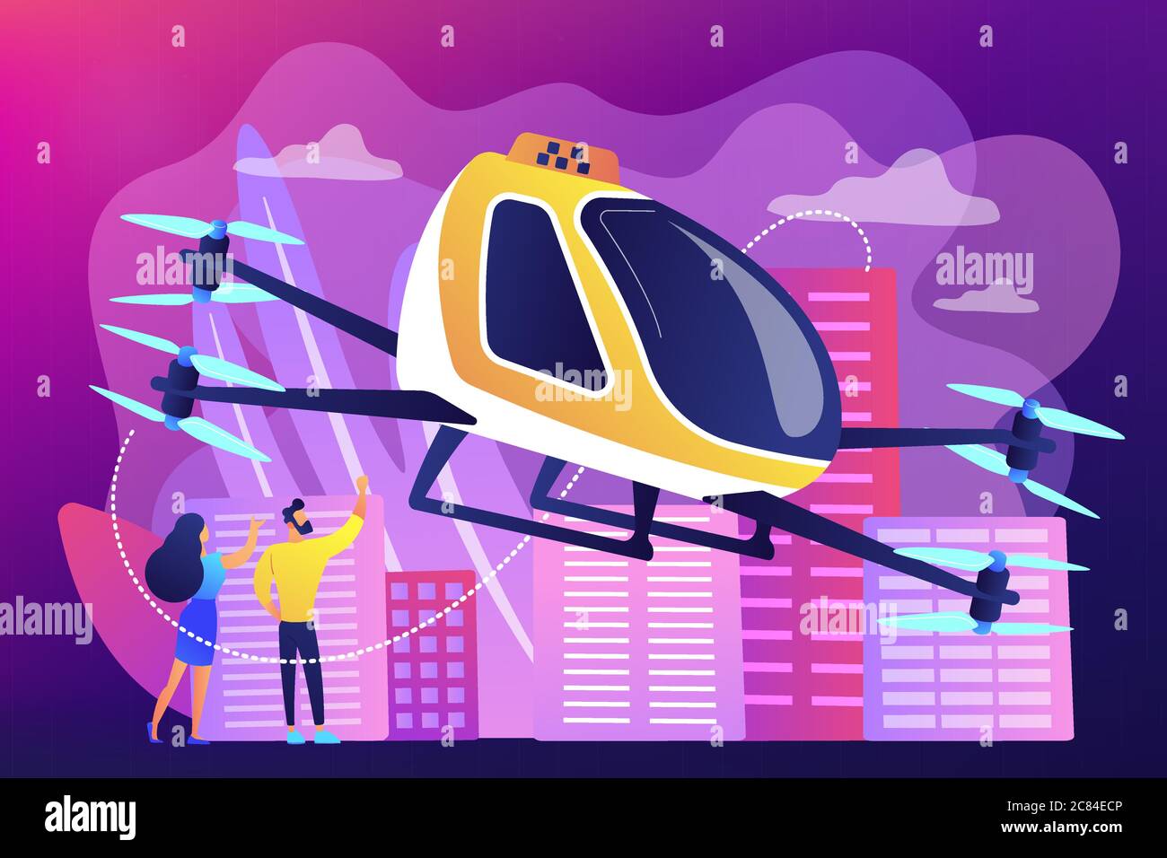 Aerial taxi service concept vector illustration Stock Vector Image