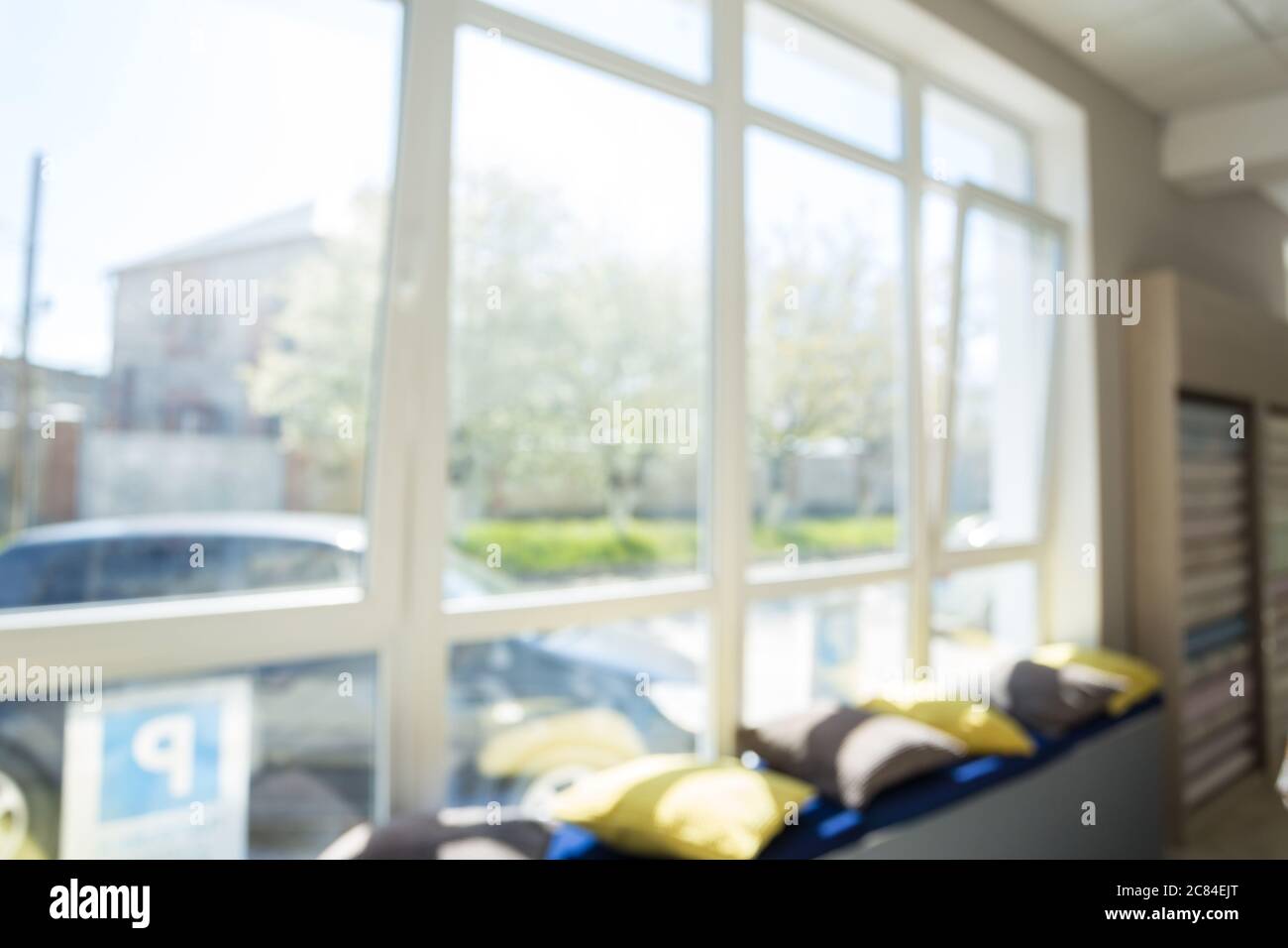large window with sunlight in the bluer. background for design Stock Photo
