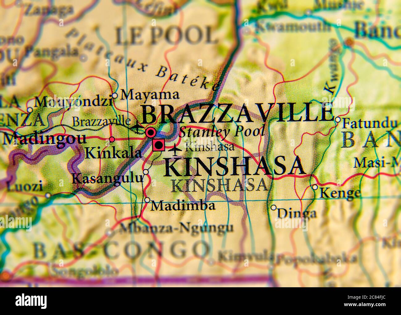 Geographic map of Brazzaville Kinshasa Stock Photo