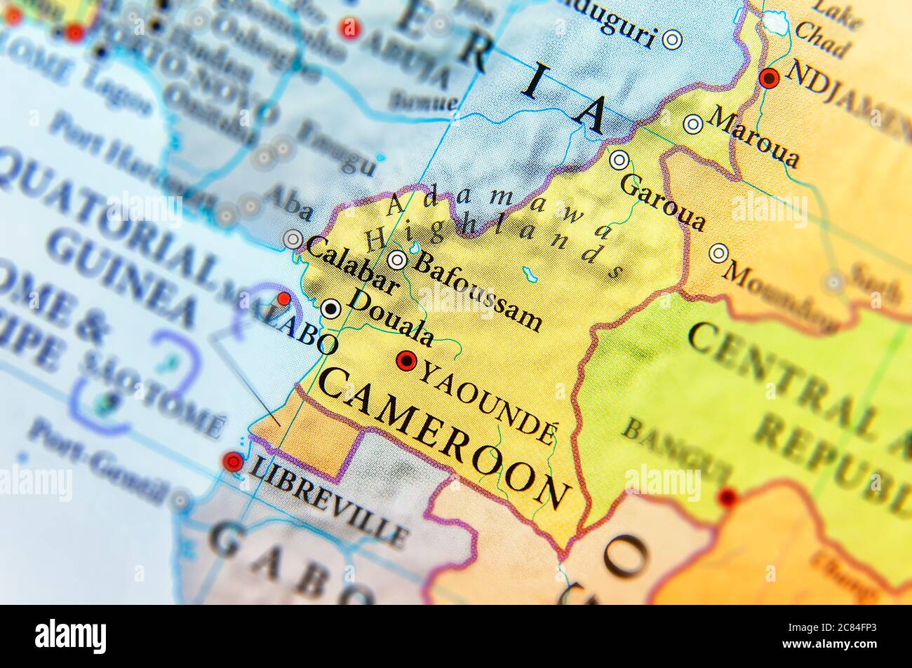 Geographic map of Cameroon country with important cities Stock Photo