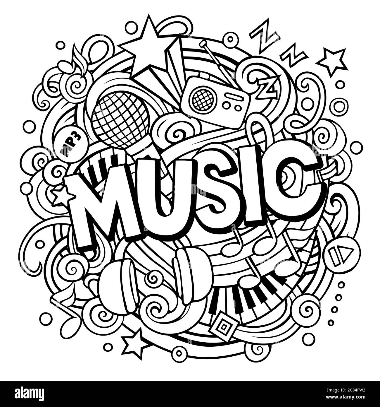 Cartoon cute doodles Music word Stock Vector Image & Art - Alamy