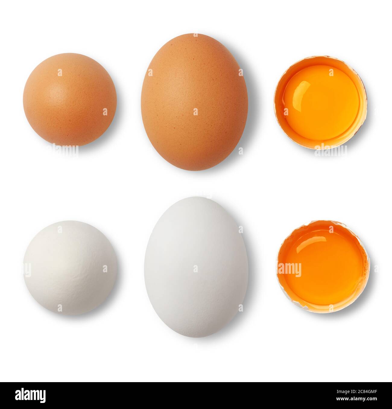 White and yellow eggs aerial view, white background Stock Photo Alamy