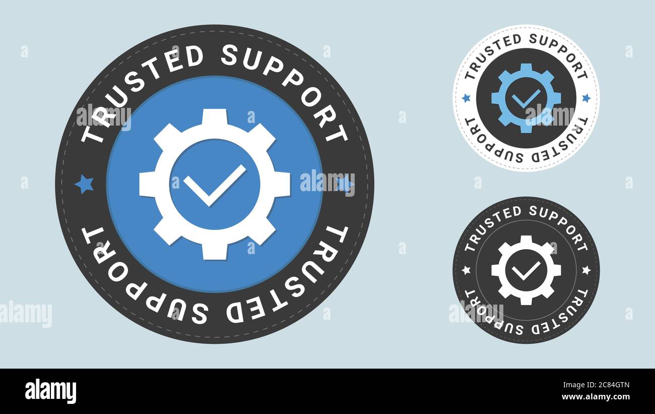 Gear with tick mark icon. Trusted Support stamp vector illustration ...