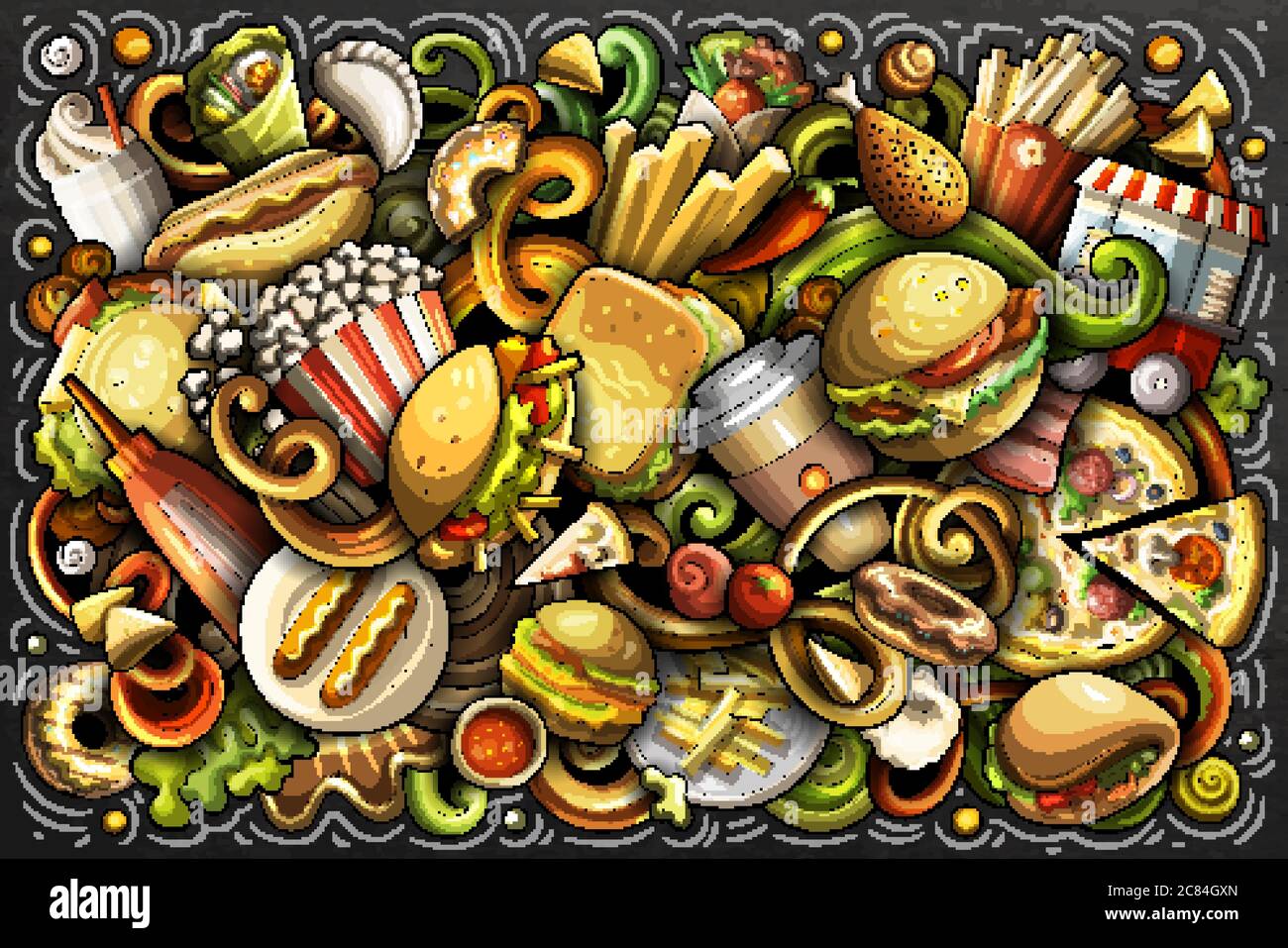 cartoon junk food collage