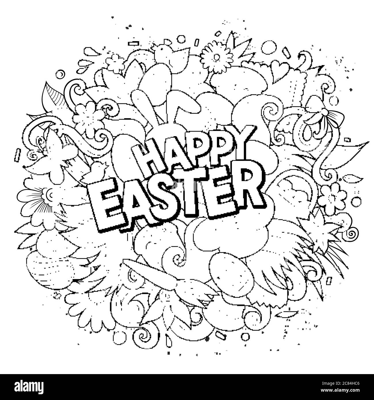 Happy Easter hand drawn cartoon doodles illustration Stock Vector Image ...