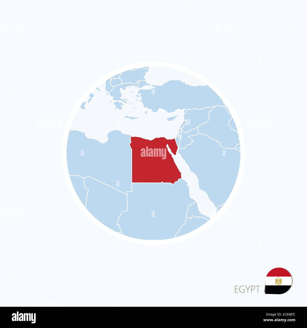 Map icon of Egypt. Blue map of Europe with highlighted Egypt in red