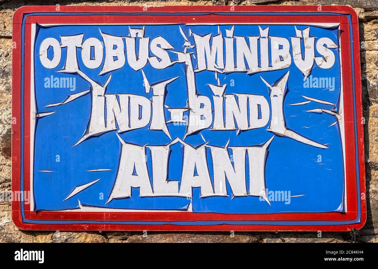 Bus and minibus station area sign in turkey. Translation:'otobüs minibüs indi bindi alanı Stock Photo