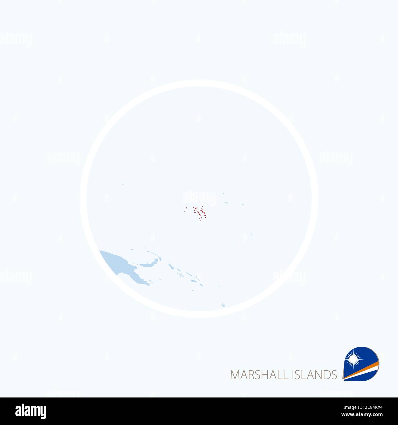 Map icon of Marshall Islands. Blue map of Oceania with highlighted Marshall Islands in red color. Vector Illustration. Stock Vector