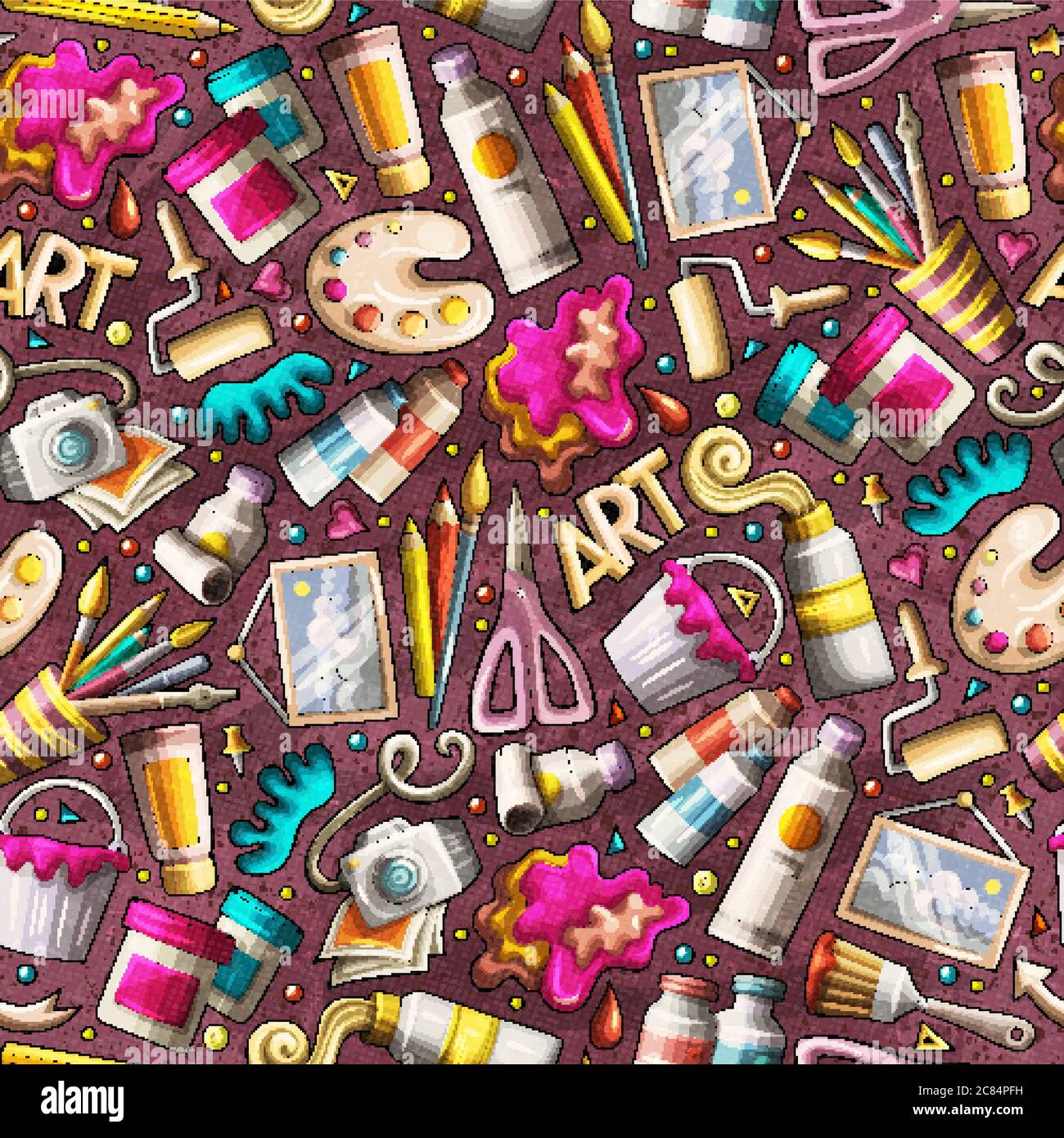 Cartoon cute hand drawn Design and Art seamless pattern Stock Vector ...