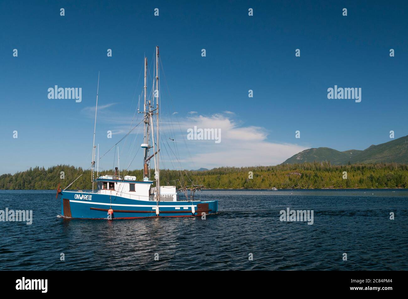 Fishing boat in the Ucluelet Inlet, Vancouver Island, British Columbia, Canada. Stock Photo