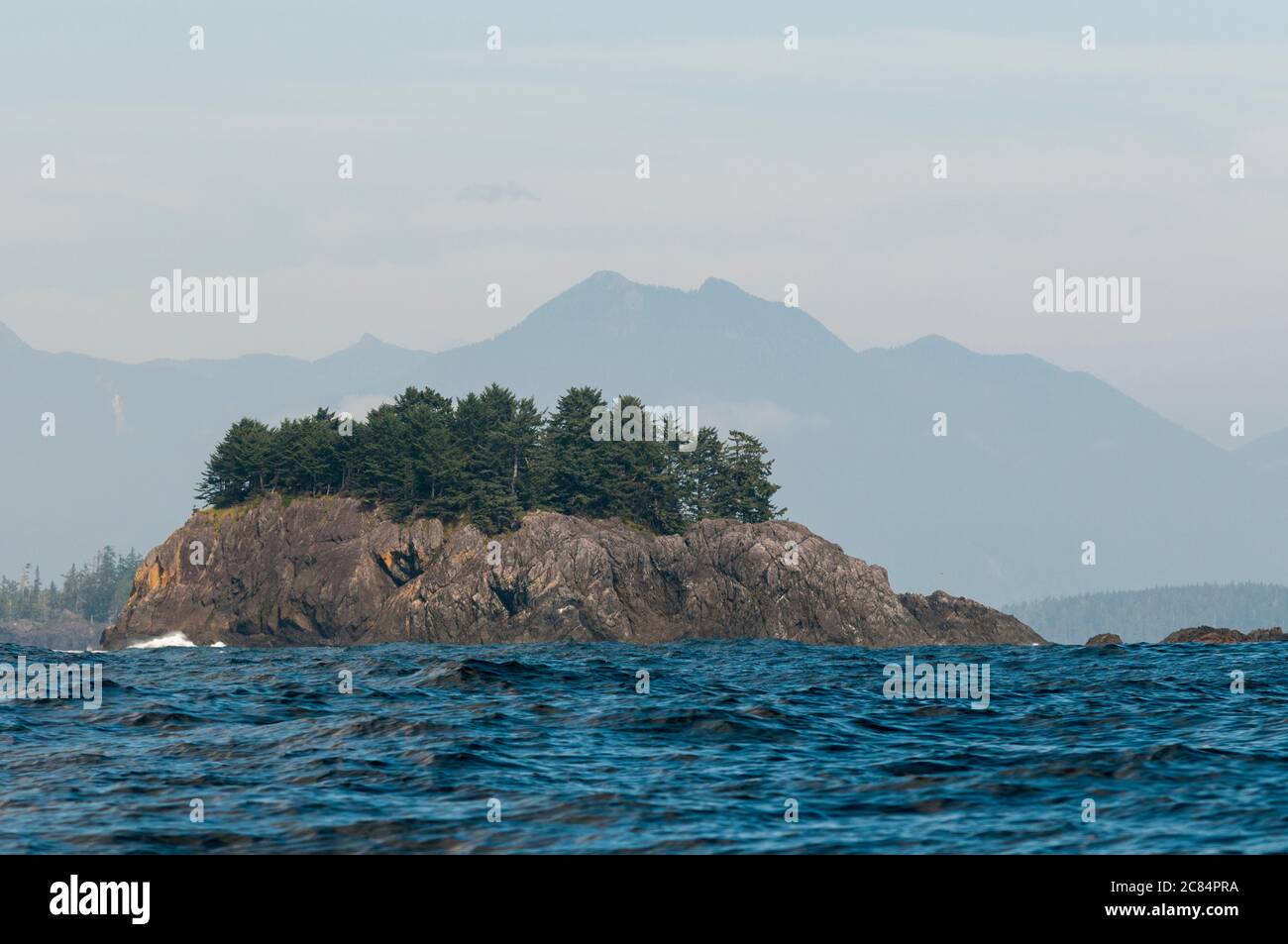 An island in Ucluelet Inlet, Vancouver Island, British Columbia, Canada. Stock Photo