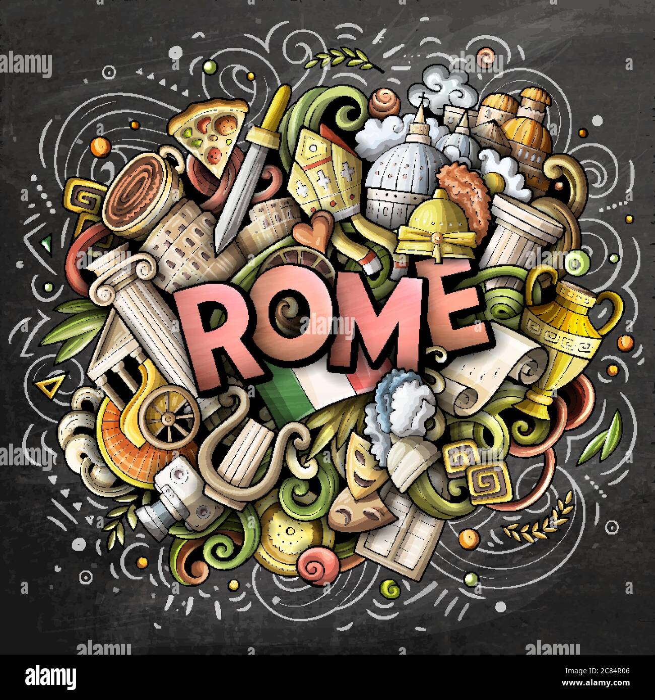Rome hand drawn cartoon doodles illustration. Funny travel design Stock ...