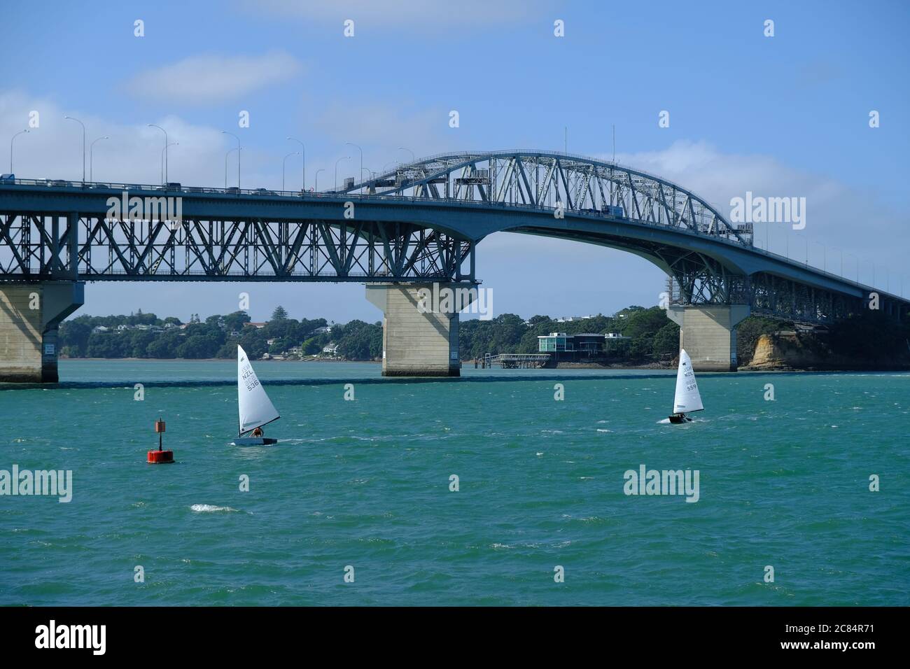 New Zealand Auckland - View from Westhaven Marina to Auckland Harbour Bridge Stock Photo