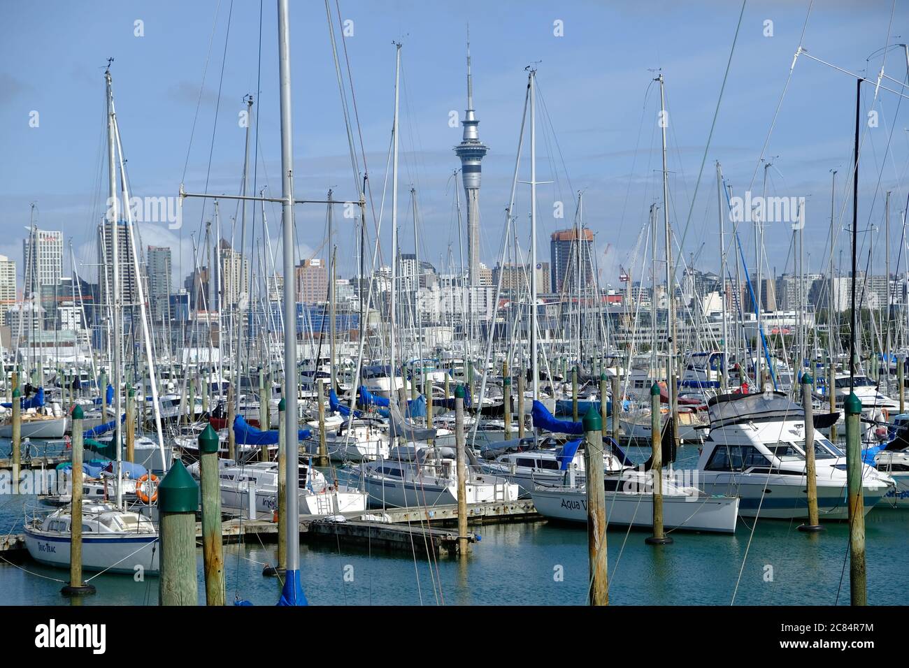New Zealand Auckland Westhaven Marina with sailing boats Stock Photo