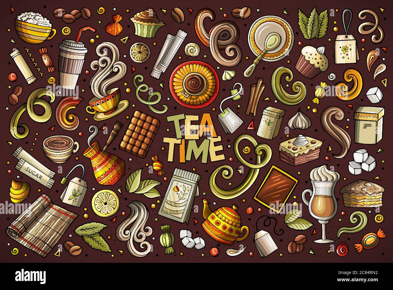 Vector doodle cartoon set of tea and coffee objects Stock Vector Image ...