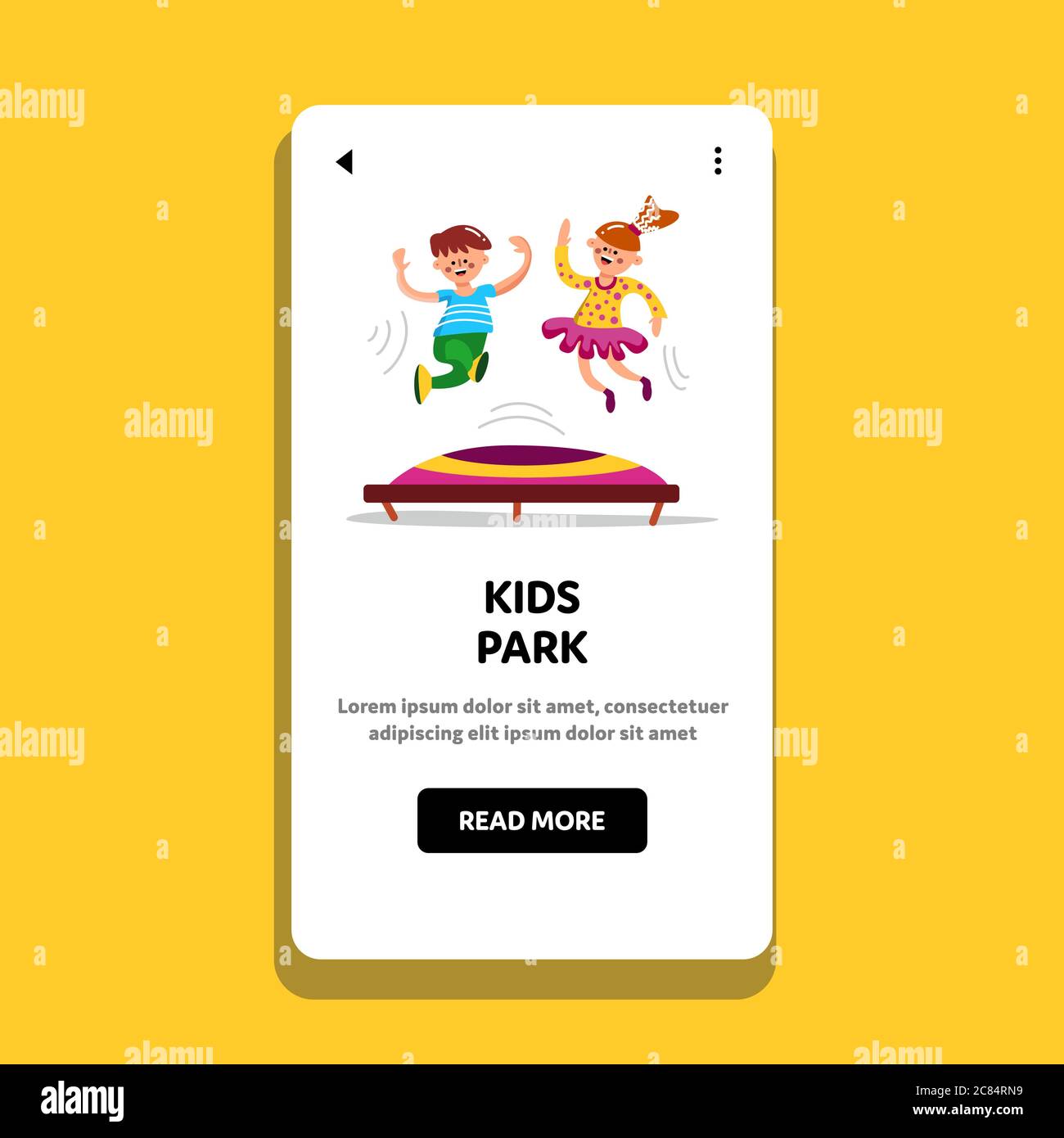 Kids Park Boy And Girl Jump Om Trampoline Vector Stock Vector Image ...