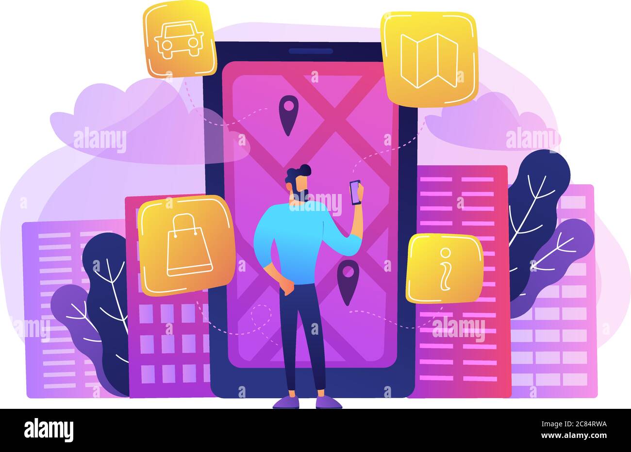 Digital city guide and smart city concept illustration Stock Vector