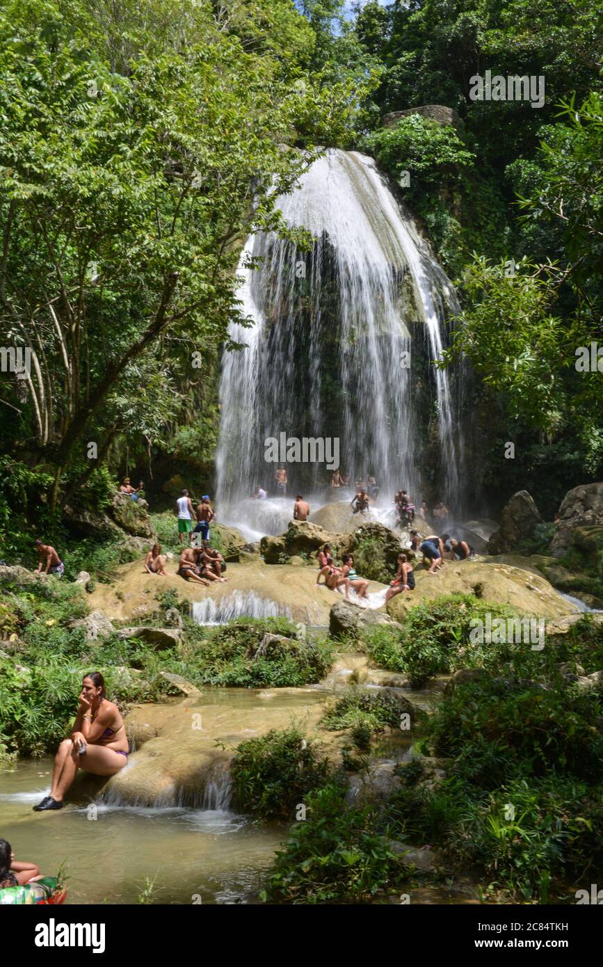 Cuba, Artemisa Province, Soroa: In the heart of the Sierra del Rosario Biosphere Reserve, the Salto del Arco Iris, a 22-metre high waterfall in the mi Stock Photo